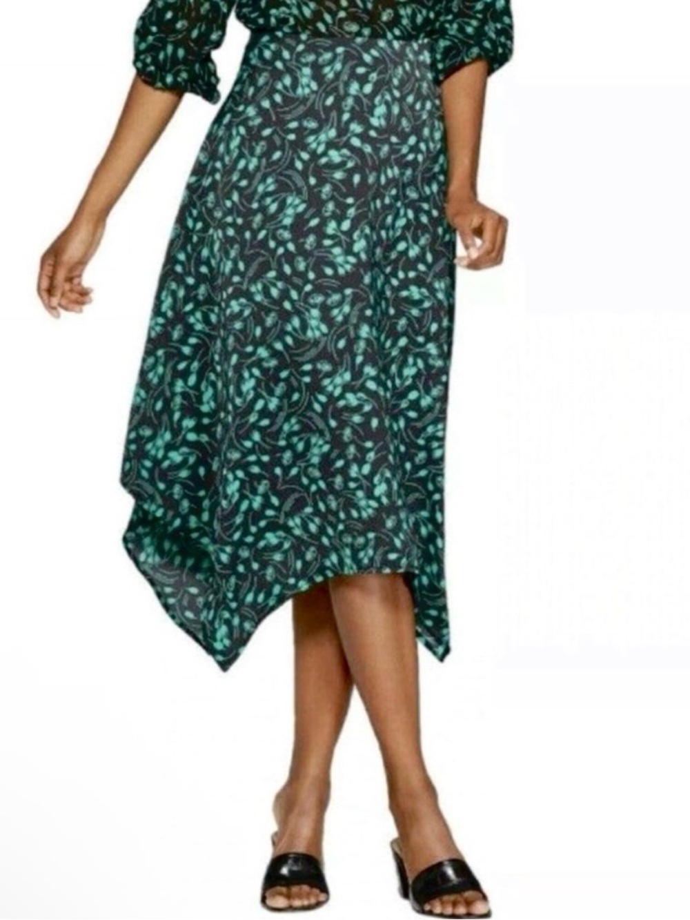 Satin Asymmetrical Floral Midi Skirt